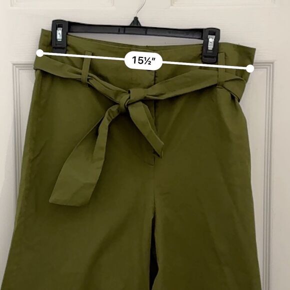 Iris & Ink Wide Leg Paperbag Pants Size 10 Green Made in Italy 100% Cotton - Picture 9 of 9